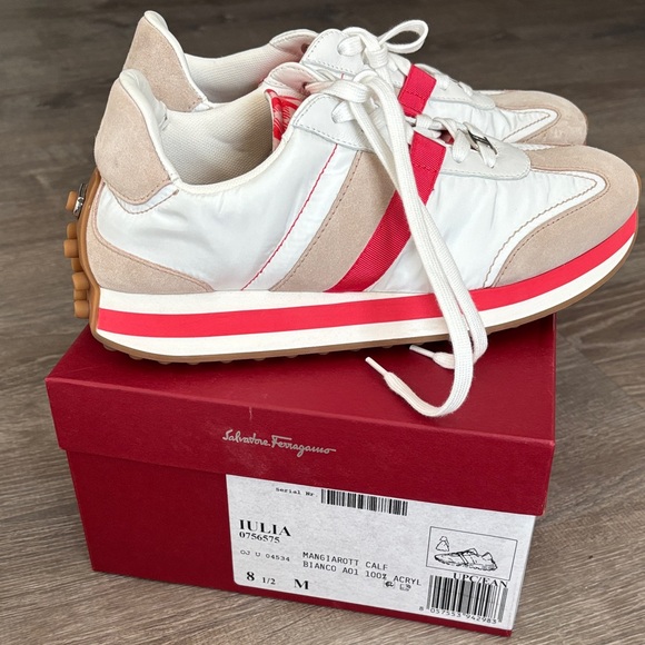 Salvatore Ferragamo Shoes - Salvatore Ferragamo White and Pink Sneakers - never worn
